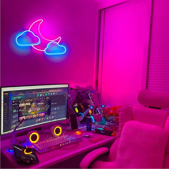 Neon Moon Cloud Space Galaxy Star Blue Pink LED Light Bedroom Gift Wall Decor - Picture 2 of 5